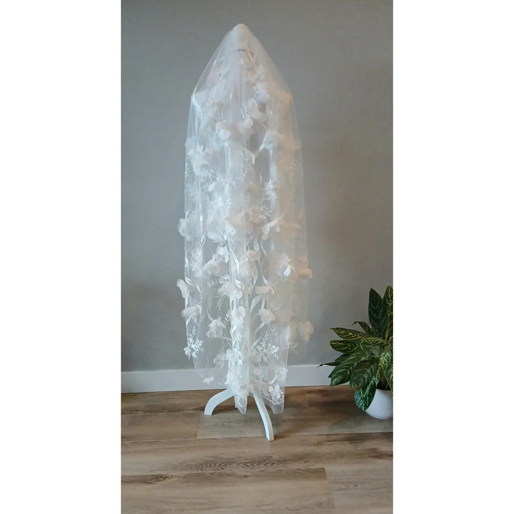 3D Floral Wedding Veil: Handmade Nylon Fingertip Veil Bridal Bride